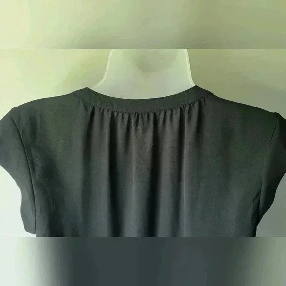 Size SM, MOSSIMO Black Drop Waist Chiffon Top, Ruffle Bottom, Ruffle Cap Sleeves - Picture 8 of 12